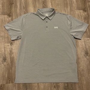 Under Armour Striped Polo Mens Size 2XL Light Gray White Loose Heatgear